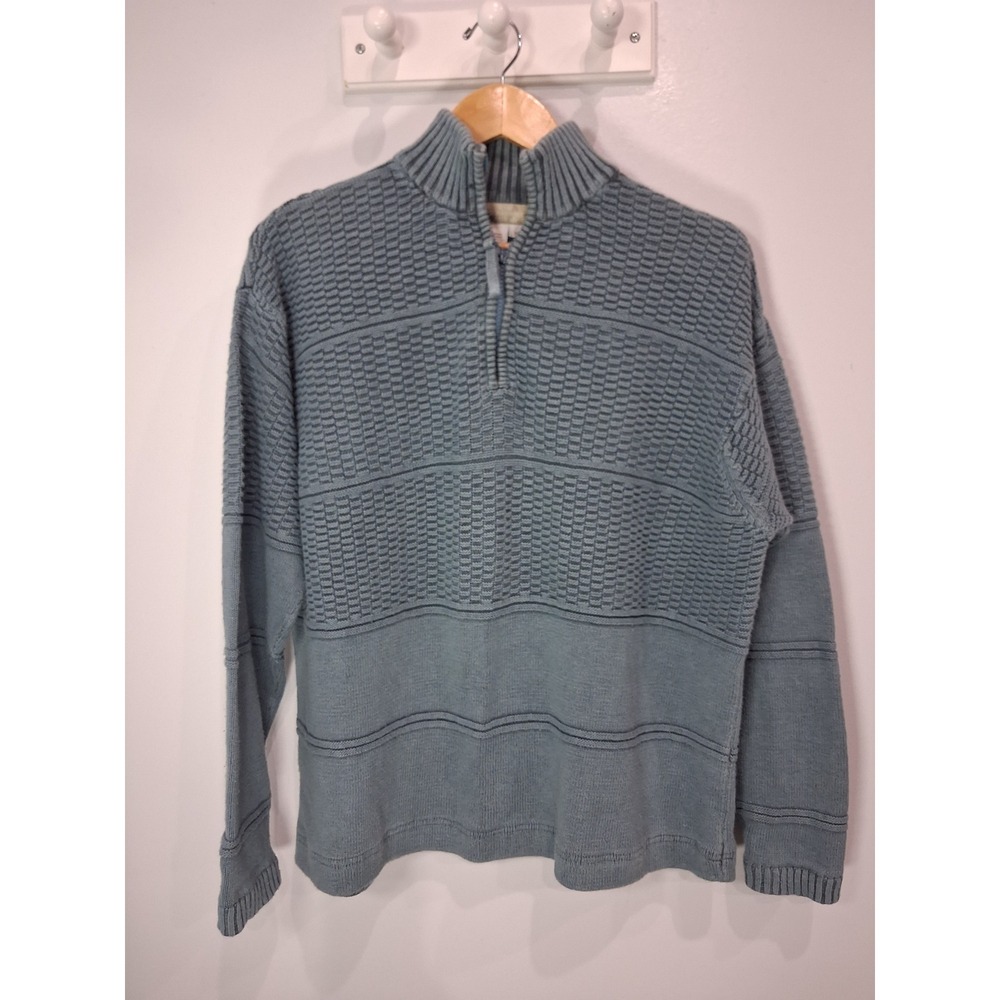 The Territory Ahead Mens Blue Textured Ramie Cotton Quarter Zip Sweater Medium